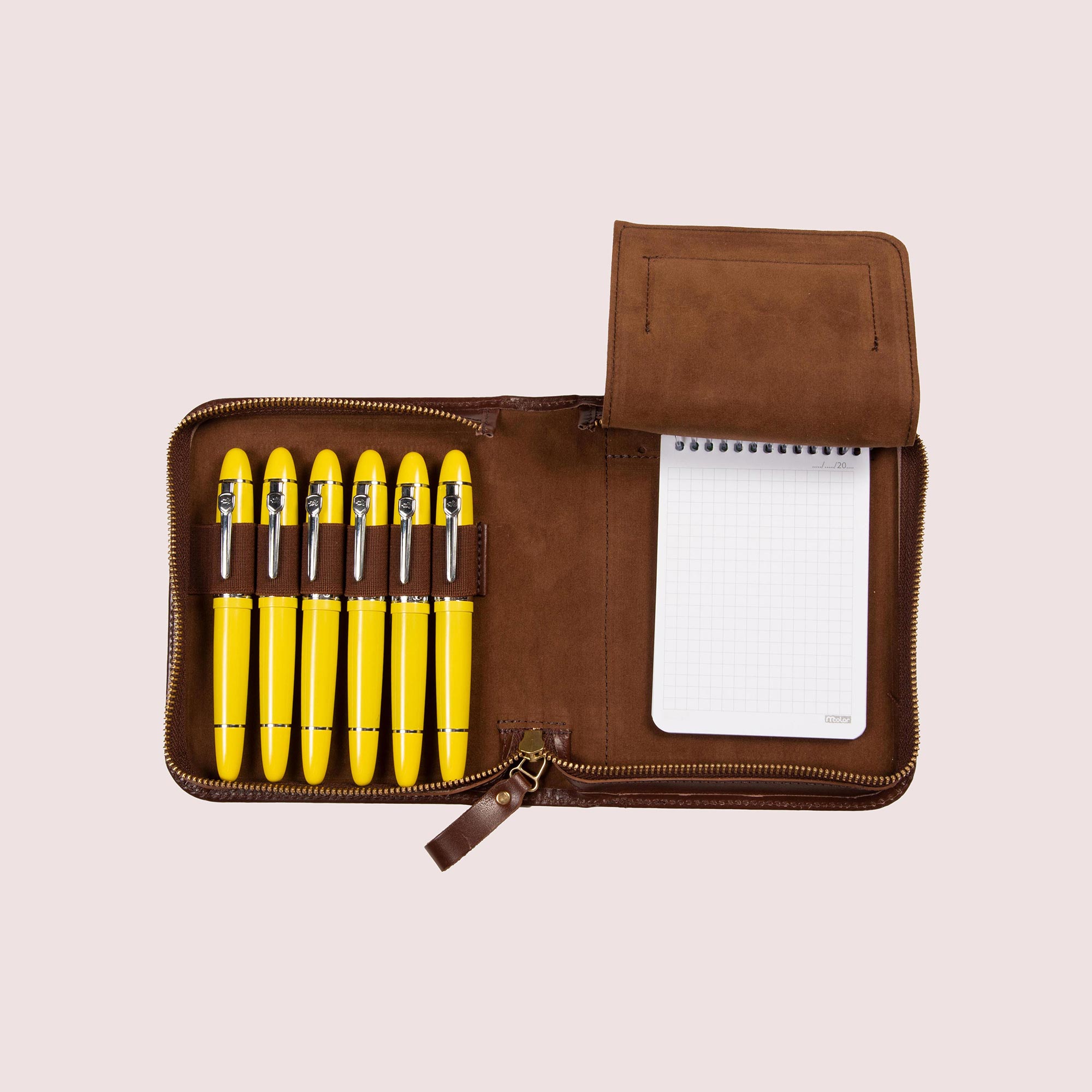 Zippered Pen Case for Six Pens with Note Pad